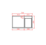 Technical drawing of a window with dimensions labeled