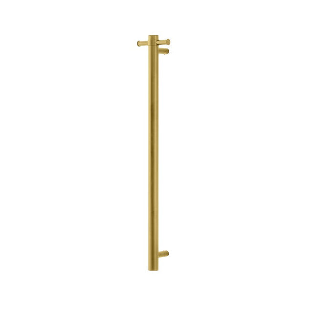 Round Vertical Brushed Brass Electric Heated Towel Rack – Single Bar