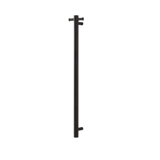 Round Vertical Matt Black Electric Heated Towel Rack – Single Bar