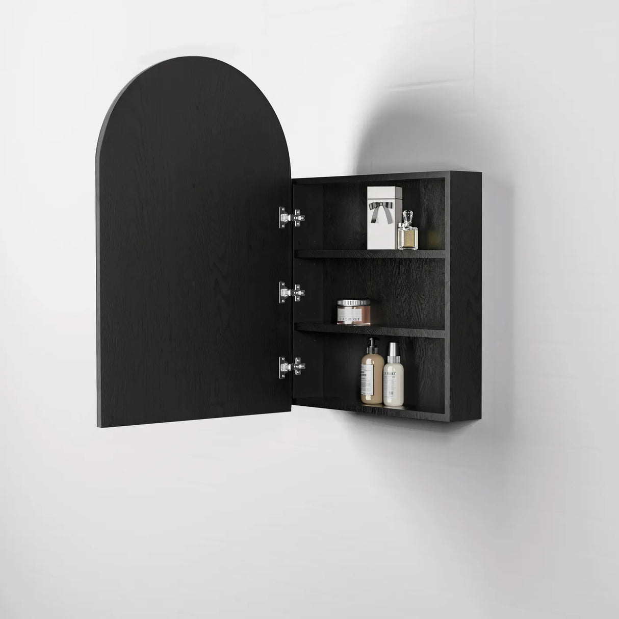 open Archie Shaving Cabinet 900mm - Black Oak side view