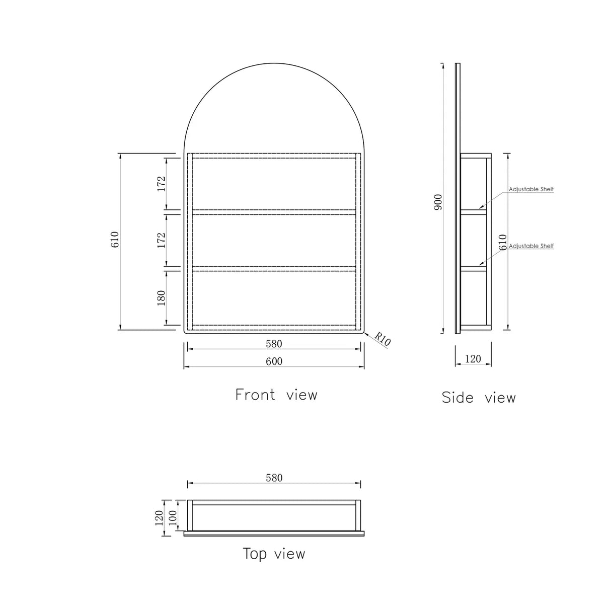 Archie Shaving Cabinet 900mm - Black Oak drawing details