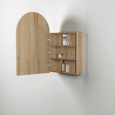 open Archie Shaving Cabinet 900mm - Natural Oak side view