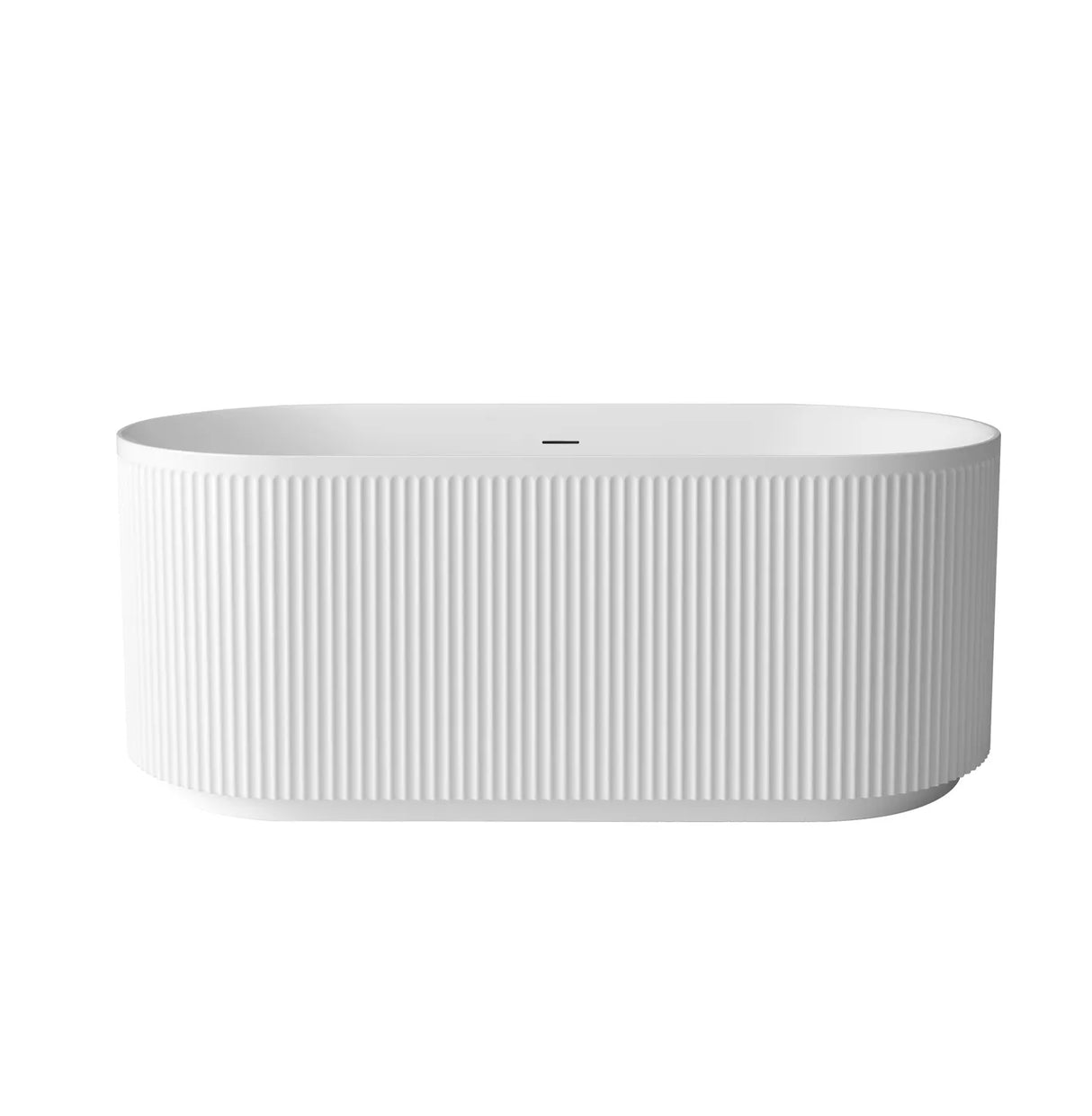 White freestanding bathtub with ribbed texture on a white background