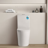 White toilet in a bathroom setting with a neutral color scheme