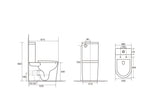 Technical drawing of a toilet with dimensions on a white background