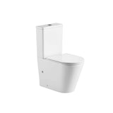 A modern white wall-mounted toilet with a closed seat and a rectangular wall-mounted cistern, shown on a plain white background.