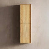 Wooden cabinet on a beige wall