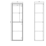 Technical drawing of a rectangular cabinet with dimensions