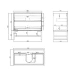 Technical drawing of a vanity layout with dimensions