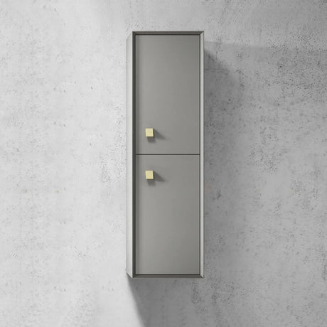 Tall metallic cabinet with two doors on a concrete wall
