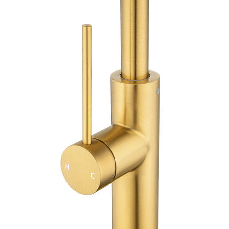 Brushed Brass kitchen faucet on a white background