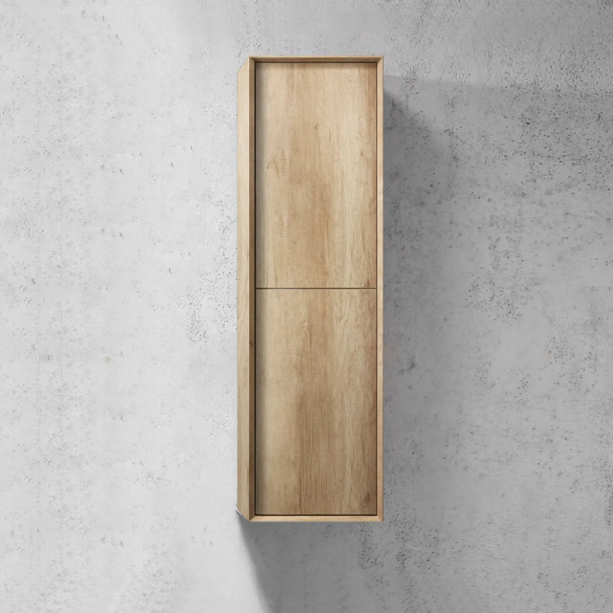 Wooden cabinet on a concrete wall