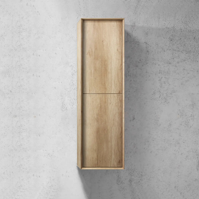 Wooden cabinet on a concrete wall