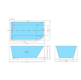 Technical drawing of a rectangular container with dimensions