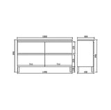 Technical drawing of a 1500mm free standing vanity with dimensions labeled