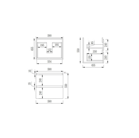 drawing of ceto revive 600mm white wall hung vanity