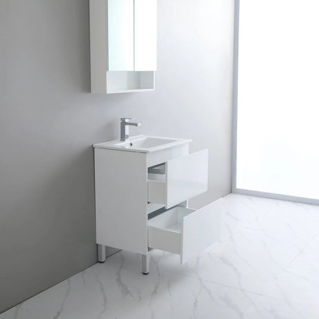 side view free standing white revive vanity 600mm