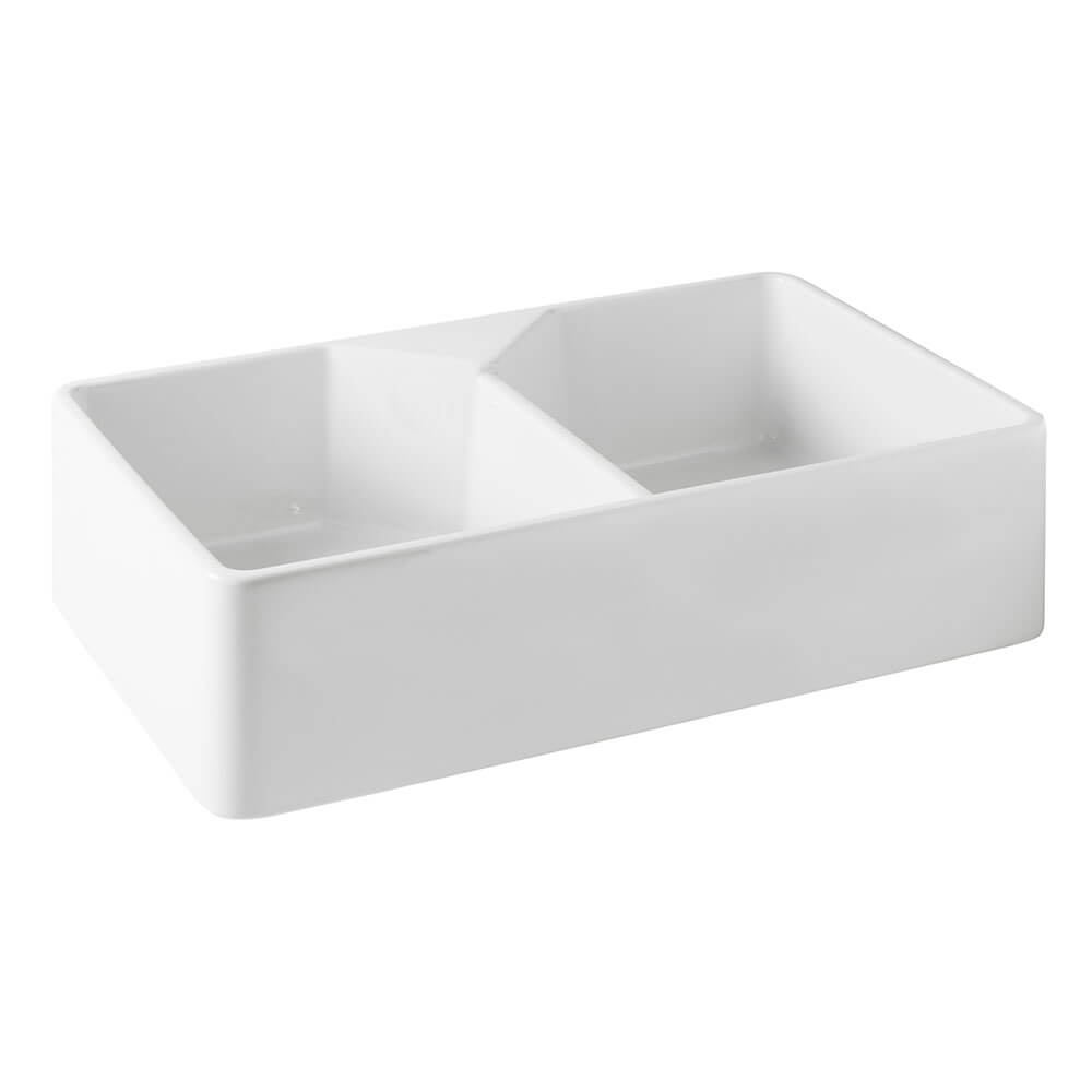 White rectangular ceramic sink on a white background