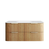 Wooden cabinet with white countertop on a white background