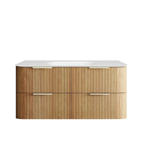 Wooden cabinet with white countertop on a white background