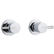 Chrome hot and cold water control valve on a white background