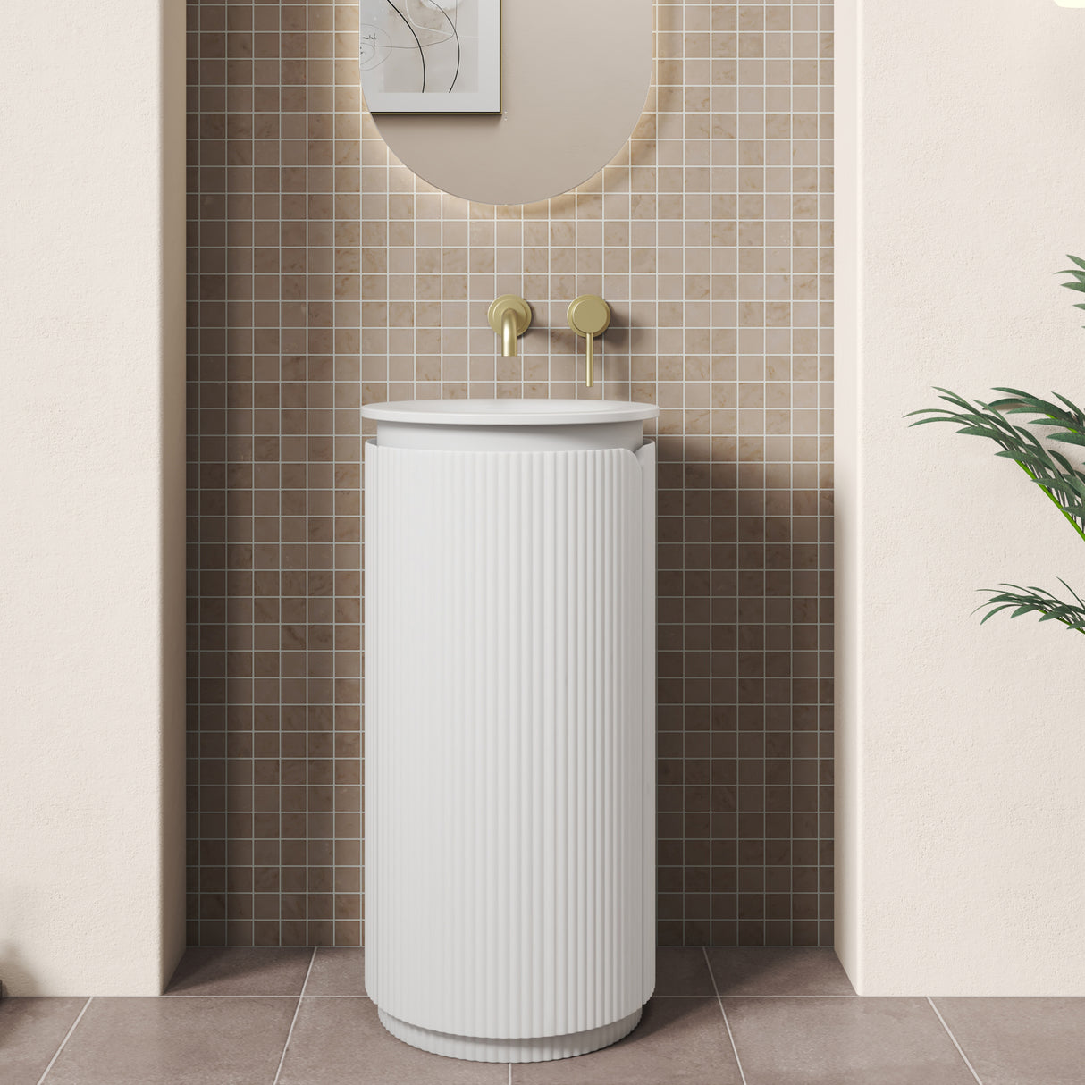 Civaro Matte White Floor Standing Vanity – Pillar Fluted