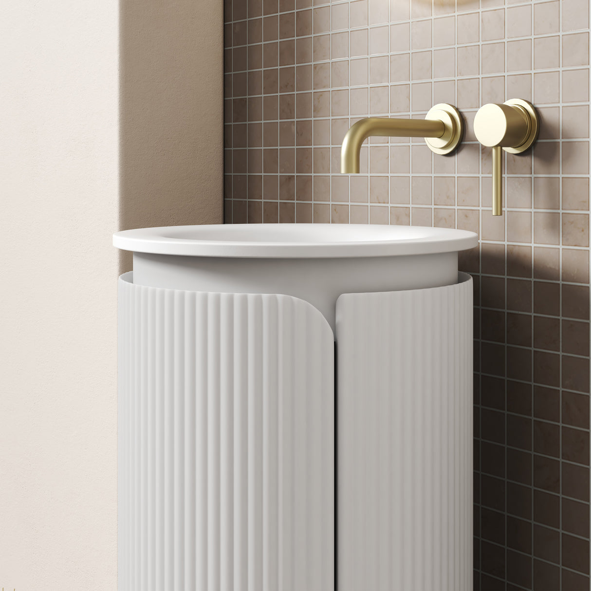 Civaro Matte White Floor Standing Vanity – Pillar Fluted side view