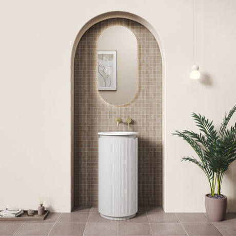Civaro Matte White Floor Standing Vanity – Pillar Fluted front view