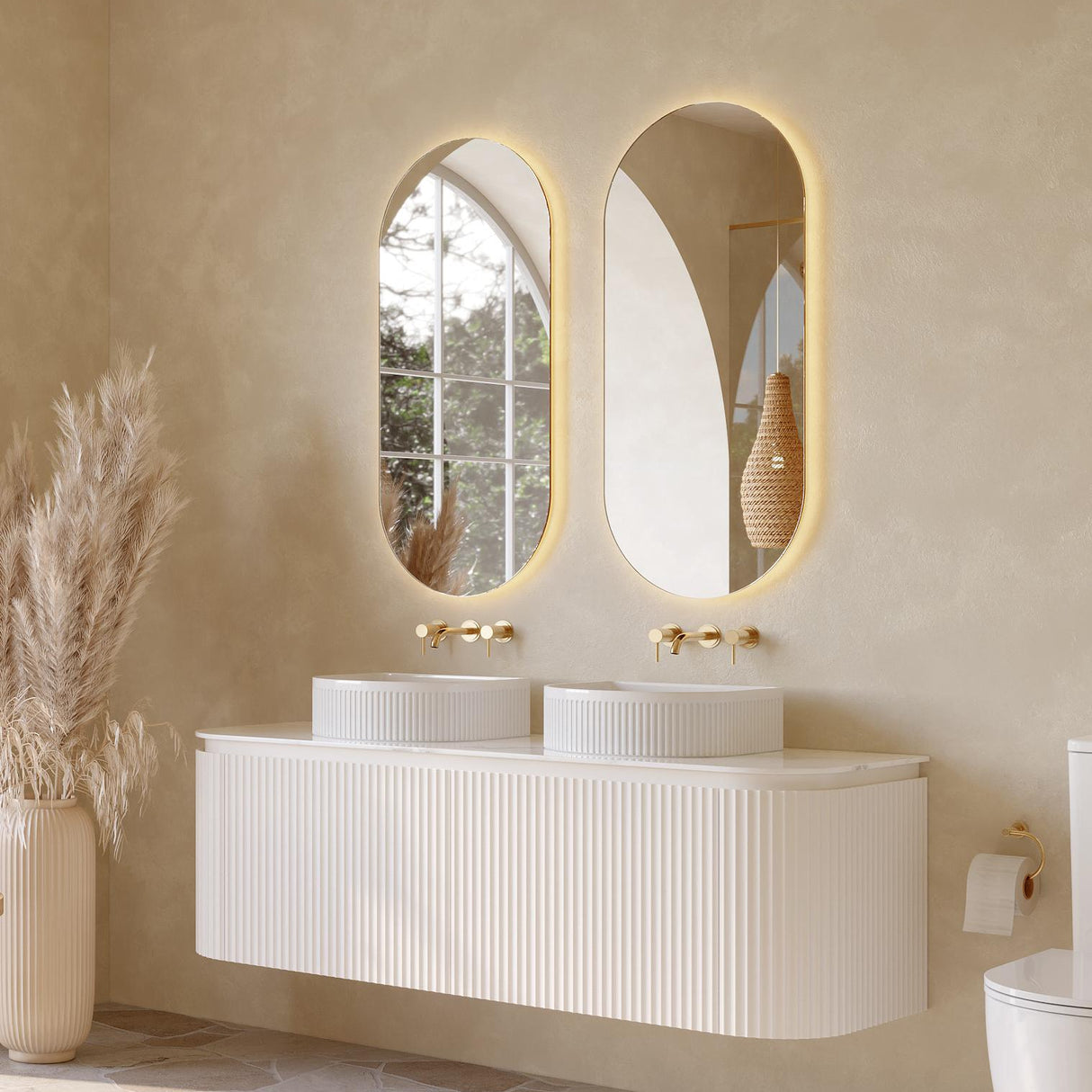 Cove 1200mm Matte White Wall Hung Vanity - Curve Fluted