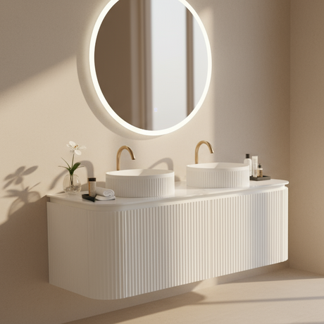 Cove 1200mm Matte White Wall Hung Vanity - Curve Fluted