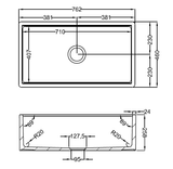 Technical drawing of a rectangular object with dimensions