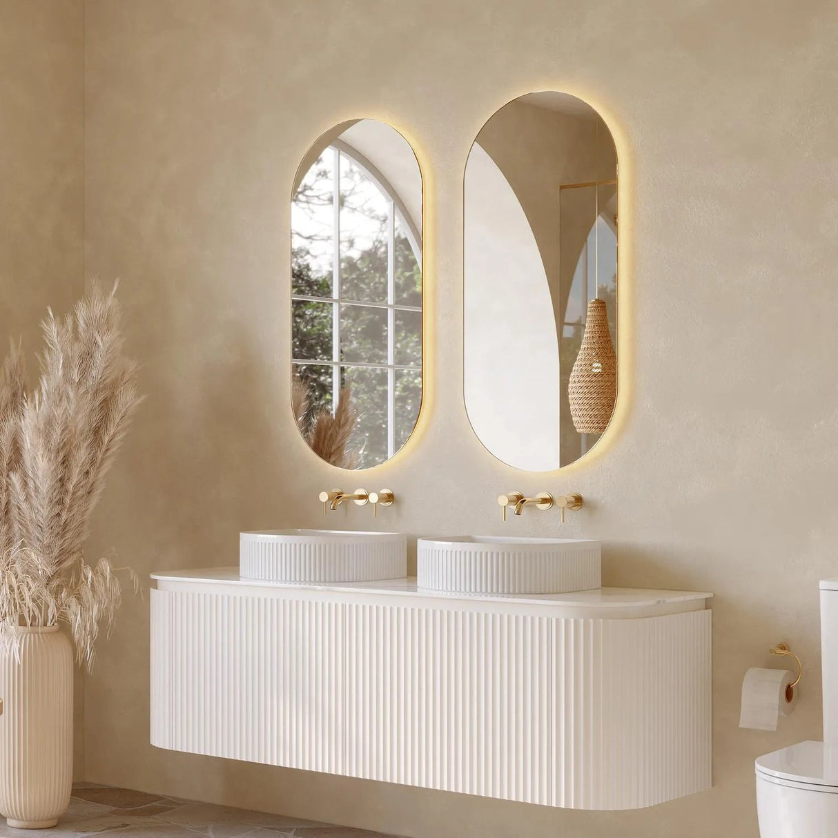Cove 1800mm Matte White Wall Hung Vanity - Curve Fluted