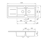 Technical drawing of a kitchen sink with dimensions