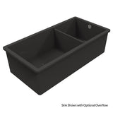 Black double basin sink on a white background