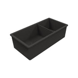 Black plastic bin with compartments on a white background