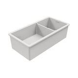 Gray double basin kitchen sink on a white background