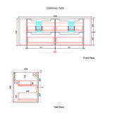 Technical drawing of a kitchen cabinet with dimensions labeled