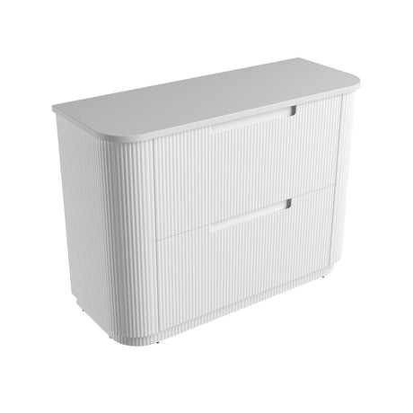 White storage unit with a ribbed texture on a white background