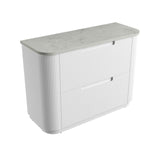 White storage box with a gray lid on a white background