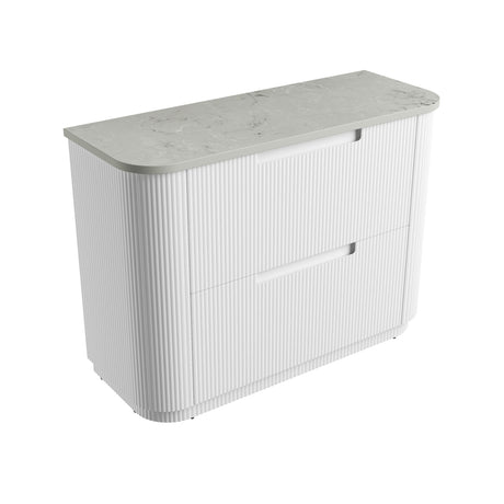 White storage box with a gray lid on a white background
