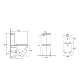 Technical drawing of a toilet with dimensions labeled