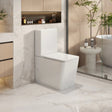 Modern bathroom with a white toilet and decorative elements.