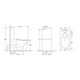 Technical dimension diagram of a wall-mounted toilet with front and side views, showing measurements in millimeters on a white background.