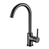 Gunmetal kitchen faucet on a white background