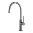 Modern kitchen faucet with curved design on a white background