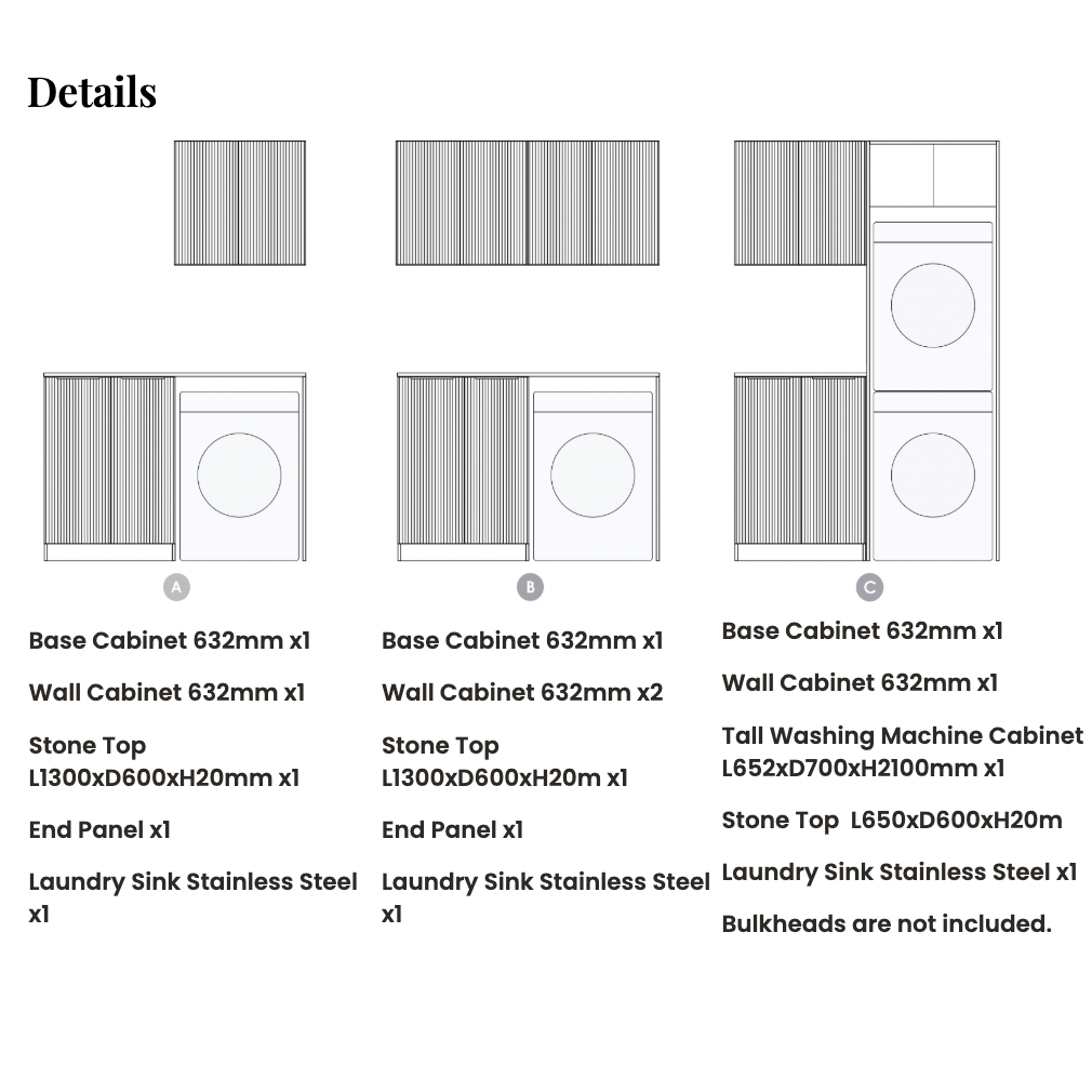 Havana 1305x600x2100mm Woodland Oak Laundry Kit - Fluted