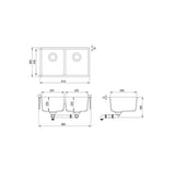 Viva 810×480× 230mm Double Bowl Granite Sink Drawing