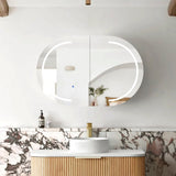 Bathroom vanity with a round mirror and marble countertop