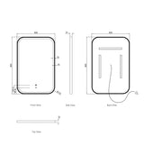 Technical drawing of a rectangular framed mirror with dimensions labeled