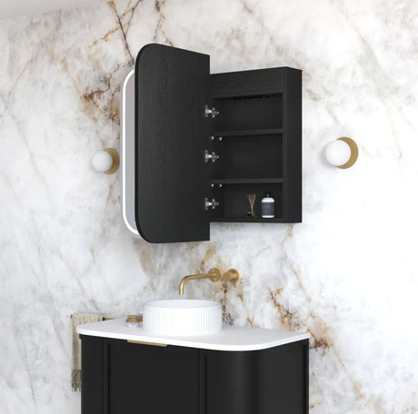 LED Newport 900x750mm Black Oak Shaving Cabinet